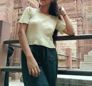 light yellow ribbed short sleeve top