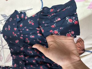Blue Shrill Frilled Floral Top