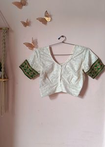 White Saree With Green Border