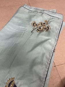 Cyan Colour Work Saree