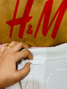 H&amp;M Ripped White Collar T Shirt