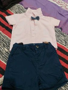 Boys' Pink Shirt & Navy Shorts Set