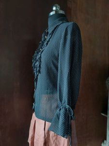 Vintage Polka Dot Ruffle Blouse
