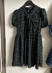 Floral Print Tie Neck Dress