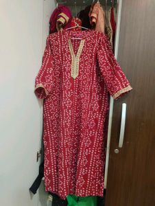 Branded Bandhni  Red Printed Kurta Set
