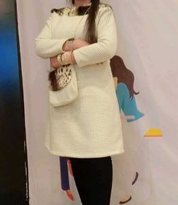 Unique Tweed Dress with Faux Fur