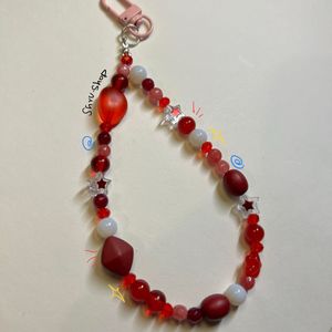 Cute Red Themed Handmade Beaded Bag Charm