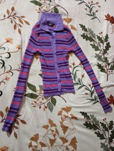 Purple Striped Cardigan