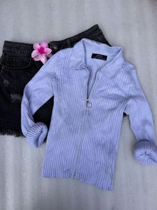 Ribbed Zip-Up Knit Top