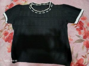 Black Knit Top w/ White Trim