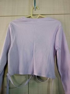 Lilac Ribbed Tie-Waist Crop Top