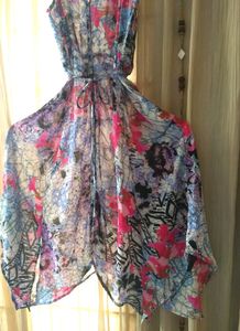 Rain &amp; Rainbow Printed Halter Dress With Handkerchief Hem And Drawstring #studio