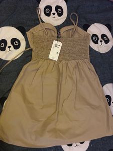 Tan Lace-Up Mini Dress