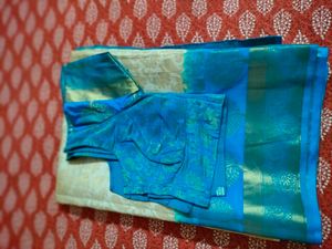 Cream With Blue Saree