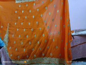 Orange Embroidered Saree
