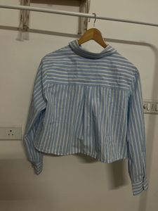 FRENCH CONNECTION Blue Stripe Crop Shirt