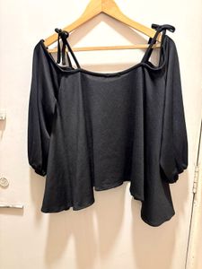 Black Off-Shoulder Tie Strap Top