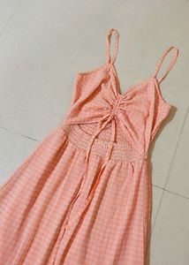Peach Gingham Maxi Dress