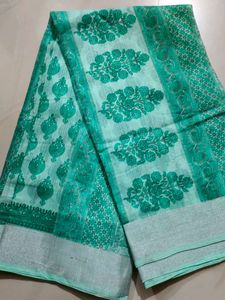 Green Floral Print Saree
