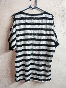 PLUS SIZE See-through Fashion Top Stripped Multico