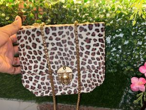 Animal Print Sling Bag With Chain