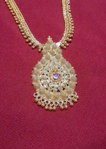 Ornate Gold-Tone Pendant Necklace(long Chain)