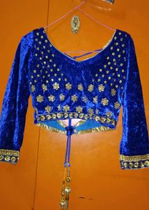 Blue Velvet Embellished Blouse