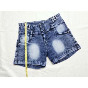 Women Casual Blue High waisted Denim short