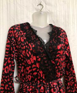 Red Printed Velvet Mini Dress