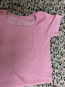 Pink Ribbed Square Neck Top