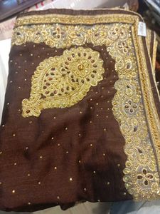 Brown & Gold Embellished Saree