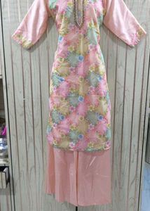 Multi Colour Kurti Plazo Set With Neck Handwork