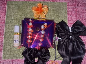 COMBO OF HAIRTIE SCRUNCHIES,EARRING,PERFUME& POUCH