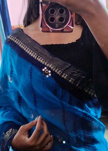 original polish Blue Tie-Dye Saree