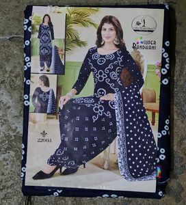 Navy Blue Bandhani Dress material