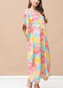 Women Tie &amp; Dye PrintedMaternity Kaftan Midi Dress