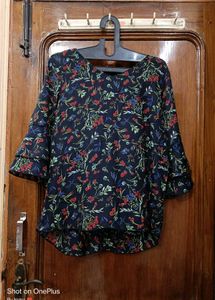 Beautiful Floral Print Black Colour Bell Sleev Top