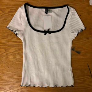 H&amp;M Baby Pink Overlock Ribbed Top