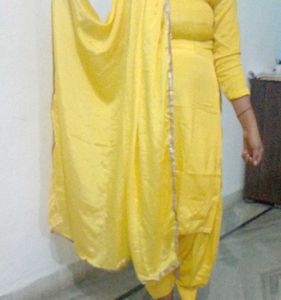Plane Yellow Suit With Dupatta