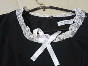 Cottage Core Black Dress With White Lace Lining