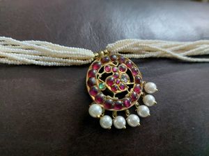 Vintage Seed Pearl &amp; Gemstone Pendant Necklace