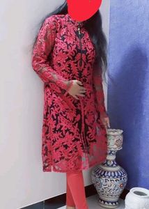 Red Floral Lace Sheer Dress