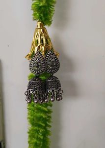 Oxidized Silver Jhumka Earrings