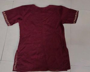 Maroon Embroidered kashmiri work short kurti