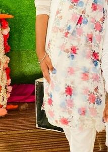 White Suit With Chiknkari Light Design, Floral
