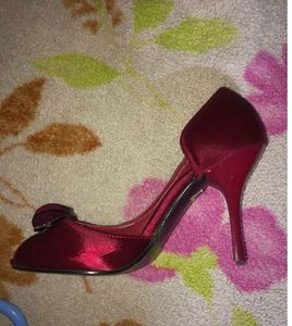Maroon Peep toe Heels With Embellishments