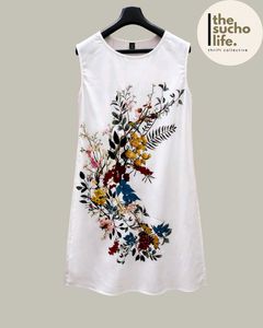 Floral Print Sleeveless Full White Dress | Women