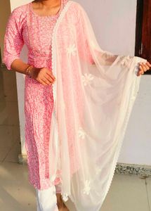 Pink Floral Print Kurta Set