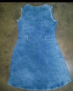 stretchable denim blue mini dress knee length