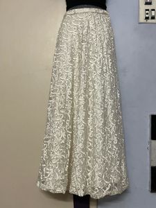 Full Chikenderi White Elegant Lehenga Choli Set